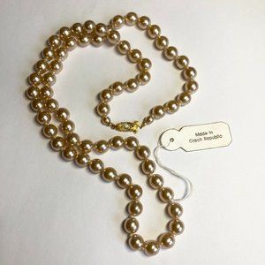 Vintage Cream Glass Pearl Necklace 24" 6mm Hand Knotted Matinee Length Clasp